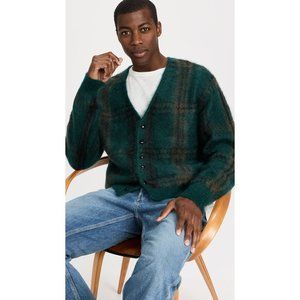 $495 NWT RE/DONE EMERALD PLAID 60S VNECK CARDIGAN SWEATER SZ MEDIUM